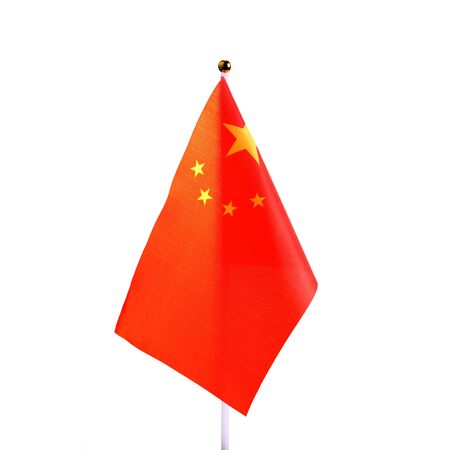 PRC table flag on a white background. An isolated object for the design of official Chinese events. The Chinese government is negotiating or news.の写真素材