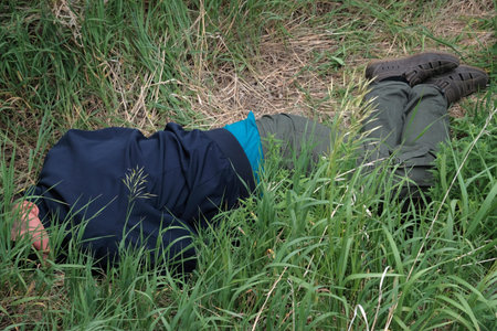 The corpse of a tramp in the grass or alcoholic intoxication. Criminal, accident or social problems....