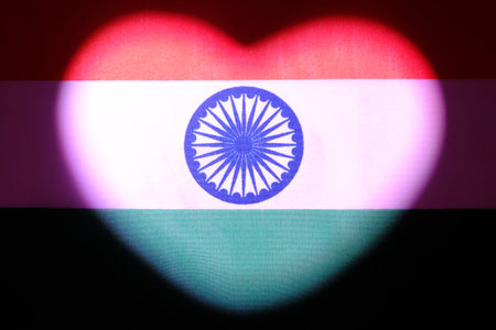 The concept of Indian love, patriotism and independence. Heart shaped india flag. Country symbol for...