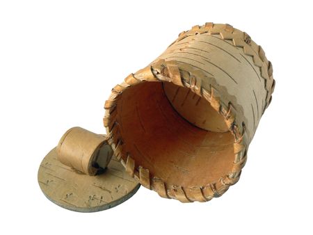 Dishes from birch bark on white backgroundの写真素材