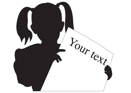 Silhouette of the girl with empty poster in handのイラスト素材