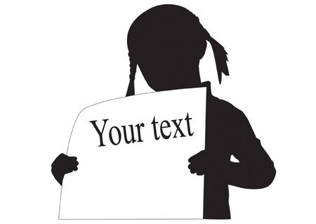 Silhouette of the girl with empty poster in handのイラスト素材