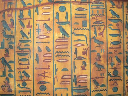 Egyptian Hieroglyphics. Drawing on wall of the ancient templeの写真素材