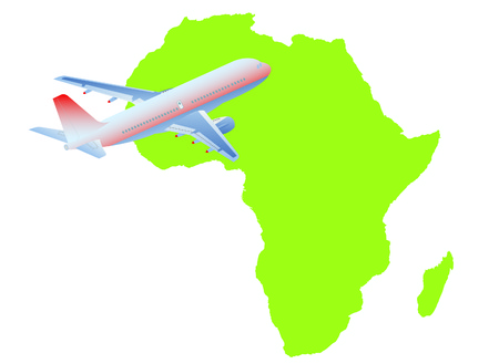 Jet plane flying up with africa mapのイラスト素材