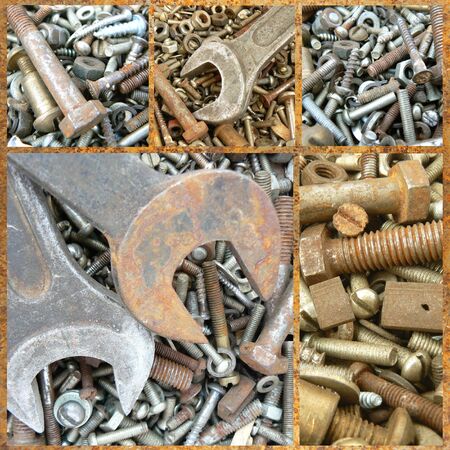 Assortment of rusty metal fasteners. Setの写真素材