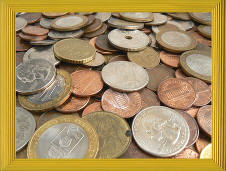 Frame and coins の写真素材