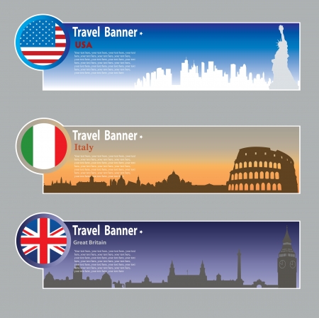 Travel banners: USA, Italy and Great Britain のイラスト素材