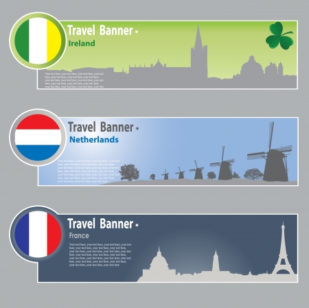 Travel banners: Ireland, Netherlands and Franceのイラスト素材