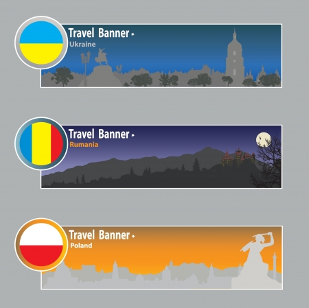 Travel banners: Ukraine, Rumania and Polandのイラスト素材
