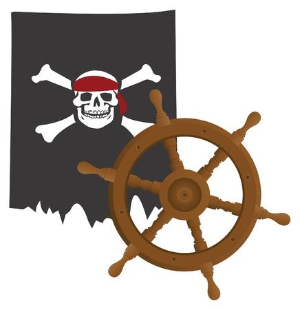 Pirate flag and steering wheel of the naveのイラスト素材