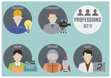 Profession people. Set 11. Flat style icons in circlesのイラスト素材