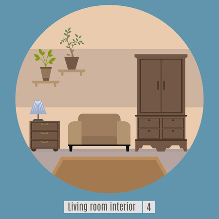 Living room interior. Flat icon. Set 4のイラスト素材