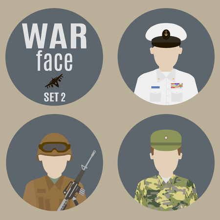 Soldiers. Set 2. Faces of the soldiers and commandersのイラスト素材