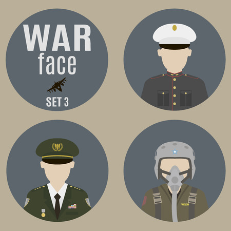 Soldiers. Set 2. Faces of the soldiers and commandersのイラスト素材