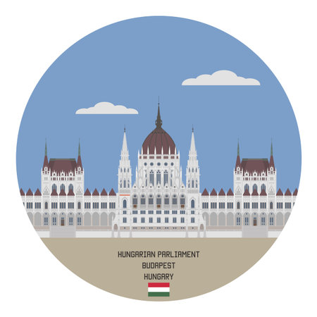 Hungarian Parliament Building, notable landmark of Hungary and a popular tourist destination of Budapestのイラスト素材