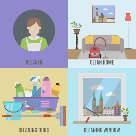 Cleaning service and  cleane tools. Flat isolated vector illustrationのイラスト素材