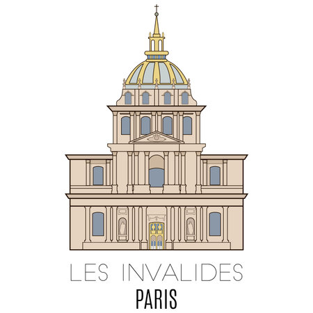 Les Invalides, Paris, France. line styleのイラスト素材