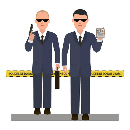Two security agents at the crime scene. Vector style flatのイラスト素材