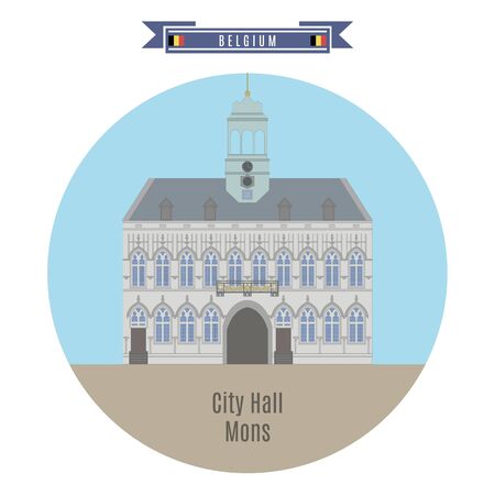 Famous Places in Belgium: City Hall, Monsのイラスト素材