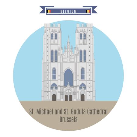 Famous Places in Belgium: St. Michael and St. Gudula Cathedral, Brusselsのイラスト素材