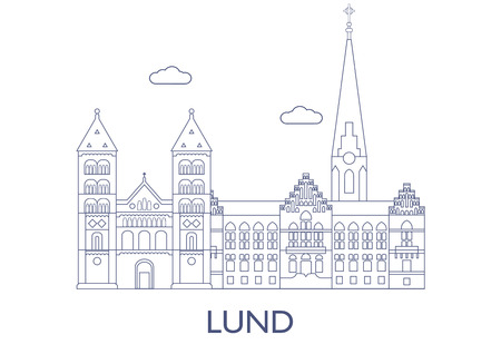 Lund, Sweden. The most famous buildings of the cityのイラスト素材