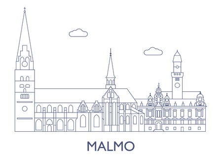 Malmo, Sweden. The most famous buildings of the cityのイラスト素材