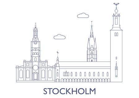 Stockholm, Sweden. The most famous buildings of the cityのイラスト素材