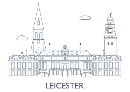 Leicester, United Kingdom. The most famous buildings of the cityのイラスト素材