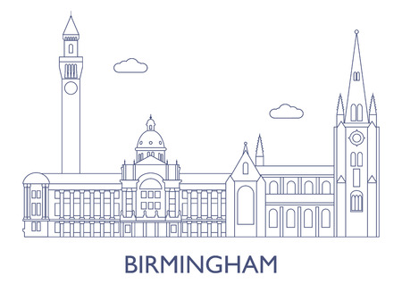 Birmingham, United Kingdom. The most famous buildings of the cityのイラスト素材