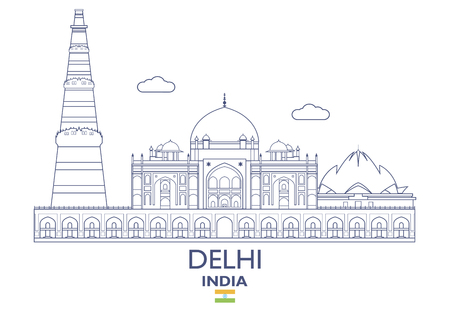 Delhi linear city skyline in India vector illustationのイラスト素材