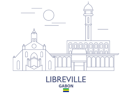 Libreville linear city skyline, Gabonのイラスト素材