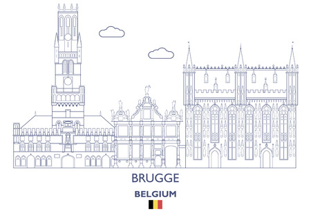 Brugge Linear City Skyline, Belgiumのイラスト素材
