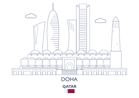 Doha linear city skyline, Qatar vector illustration.のイラスト素材