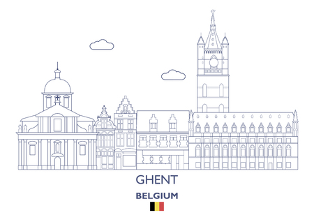 Ghent Linear City Skyline, Belgiumのイラスト素材