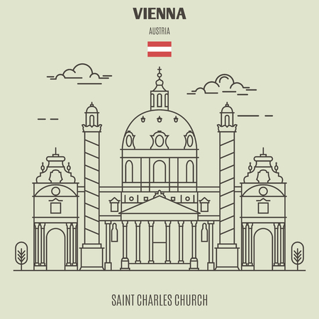 Saint Charles Church in Vienna, Austria. Landmark icon in linear styleのイラスト素材