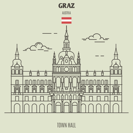 Town Hall in Graz, Austria. Landmark icon in linear styleのイラスト素材