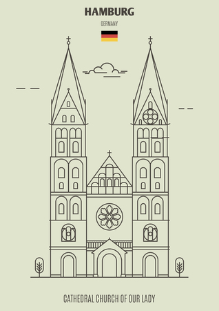 Cathedral Church of Our Lady in Hamburg, Germany. Landmark icon in linear styleのイラスト素材
