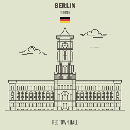 Red Town Hall in Berlin, Germany. Landmark icon in linear styleのイラスト素材
