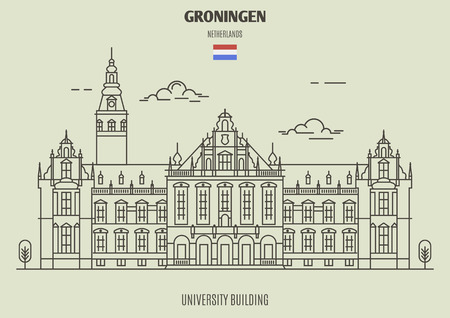 University Building in Groningen, Netherlands. Landmark icon in linear styleのイラスト素材