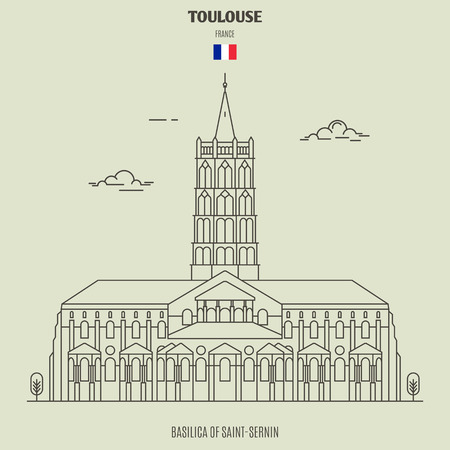 Basilica of Saint-Sernin in Toulouse, France. Landmark icon in linear styleのイラスト素材