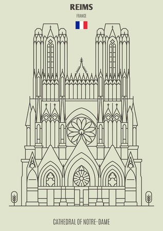 Cathedral of Notre-Dame of Reims, France. Landmark icon in linear styleのイラスト素材