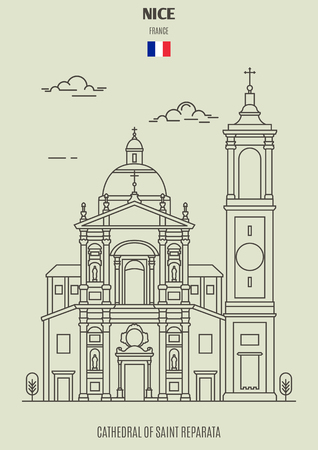 Cathedral of Saint Reparata in Nice, France. Landmark icon in linear styleのイラスト素材