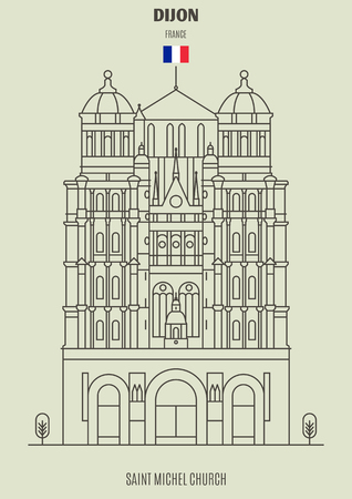 Saint Michel church in Dijon, France. Landmark icon in linear styleのイラスト素材