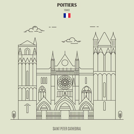 Saint Peter Cathedral in Poitiers, France. Landmark icon in linear styleのイラスト素材