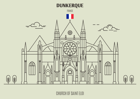 Church of Saint Eloi in Dunkerque, France. Landmark icon in linear styleのイラスト素材