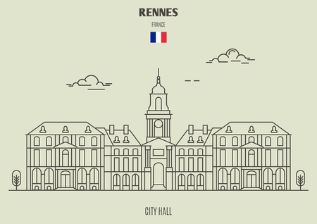 City Hall in Rennes, France. Landmark icon in linear styleのイラスト素材