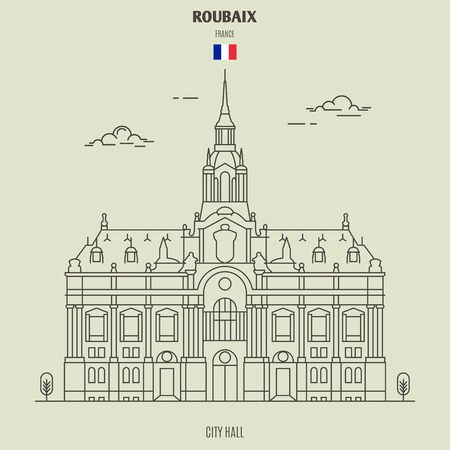 City Hall in Roubaix, France. Landmark icon in linear styleのイラスト素材