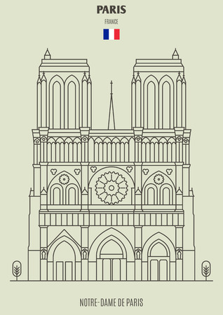 Notre-Dame de Paris, France. Landmark icon in linear styleのイラスト素材