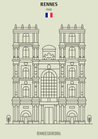 Rennes Cathedral in Rennes, France. Landmark icon in linear styleのイラスト素材