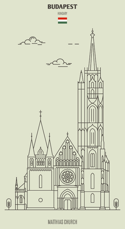 Matthias Church in Budapest, Hungary. Landmark icon in linear styleのイラスト素材